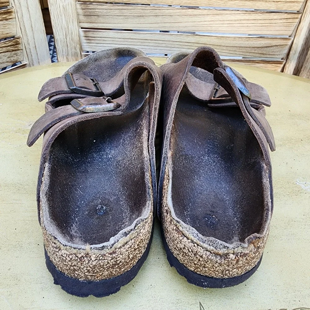 Birkenstock EU 40 US 7 Brown Leather Arizona Slide Sandals Classic Comfort